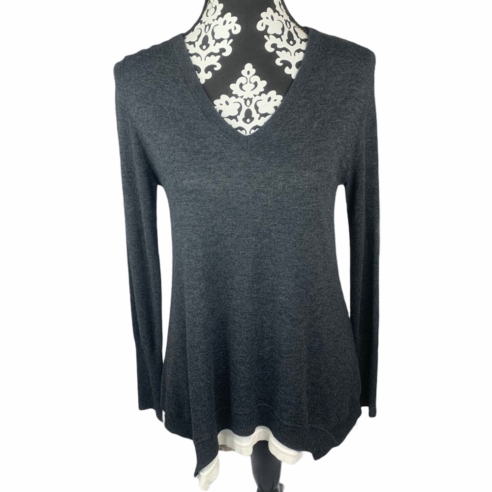 Kokun Sweater Layered V Neck Gray Cashmere Blend
